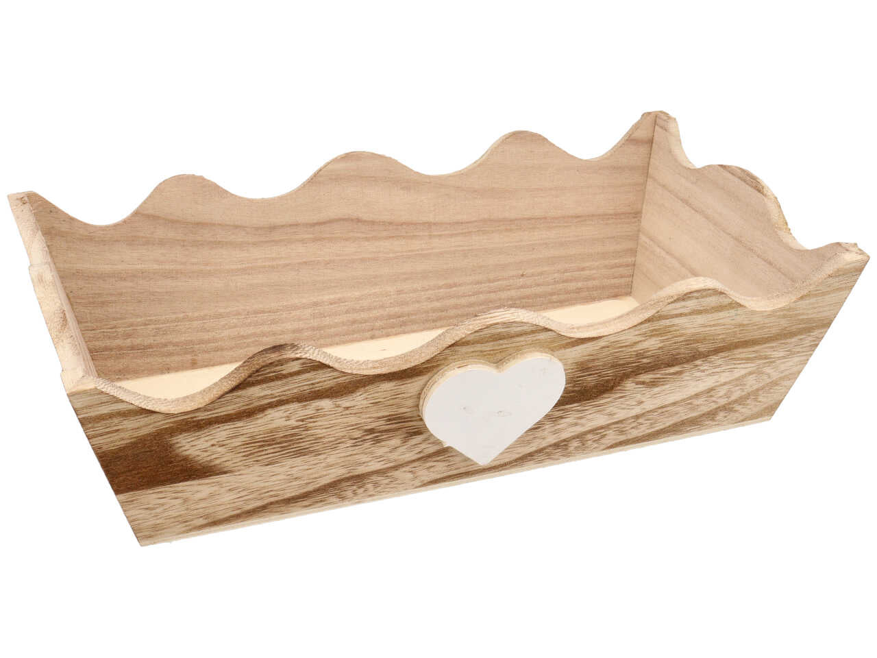 Cassetta in legno con bordo merlato e cuore h.8x28x16cm in 2 colori