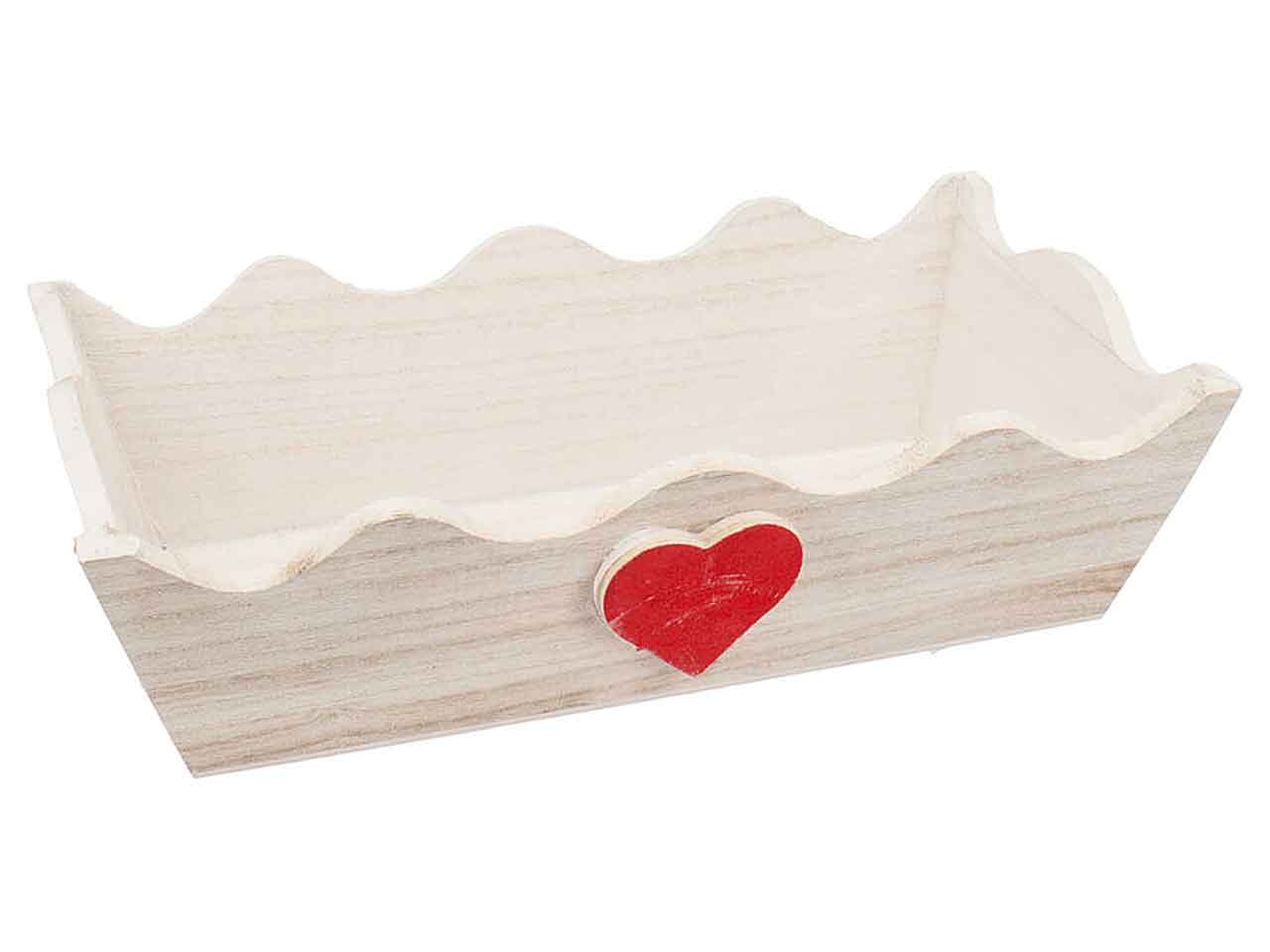 Cassetta in legno con bordo merlato e cuore h.8x28x16cm in 2 colori