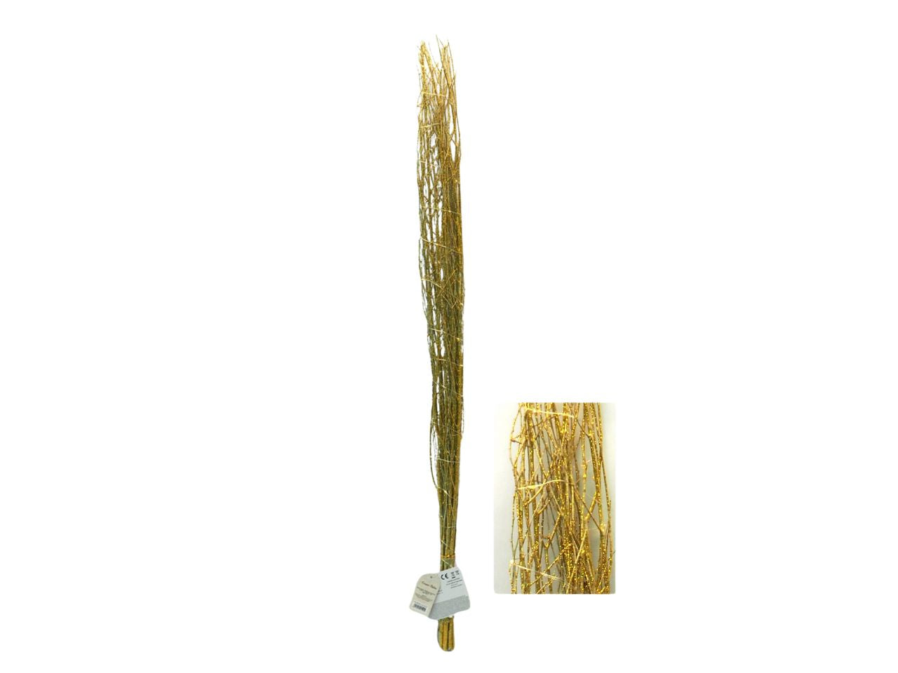 Fascio di rami bianco con 35 luci led calda con glitter oro h.110cm