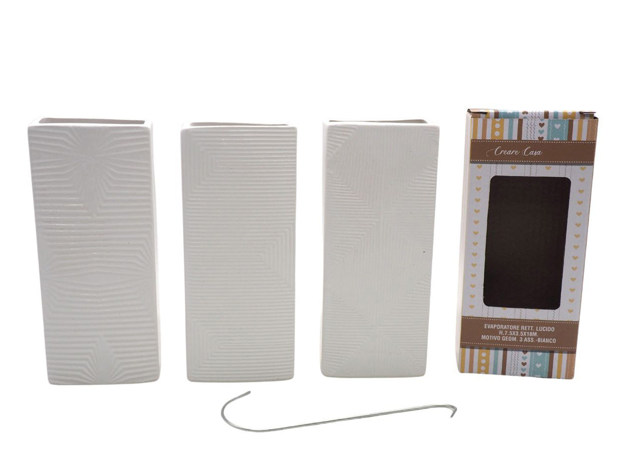 Evaporatore h.7,5x3,5x18cm bianco lucido con motivo geometrico