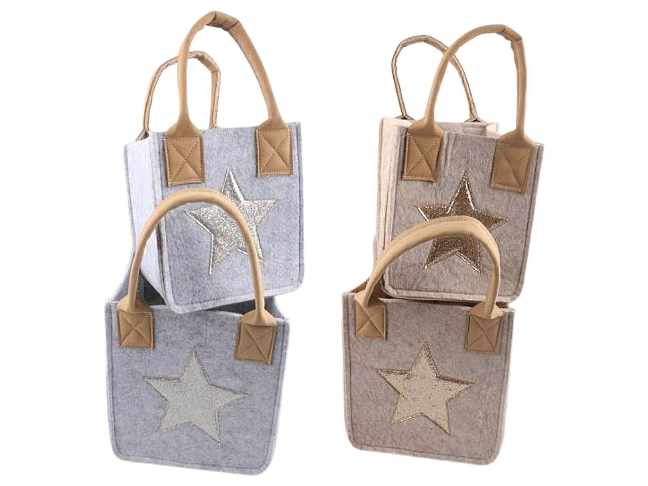 Borsette panno 2 pezzi h.15x15/20x20cm c/stella