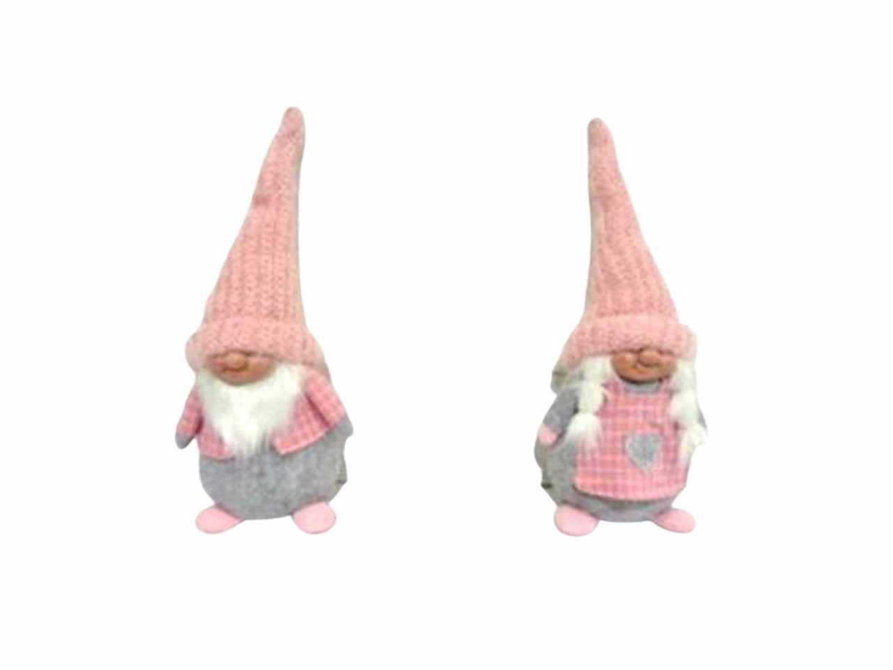 Gnomo c/cappello lana in piedi 38x10x17cm 2 ass. rosa