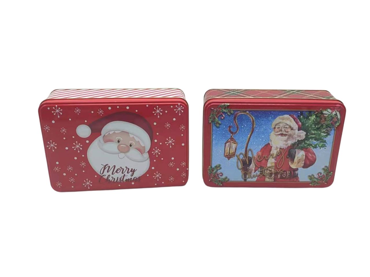 Scatola in latta rettangolare h.6,5x18,5x13,5cm con decori natalizi