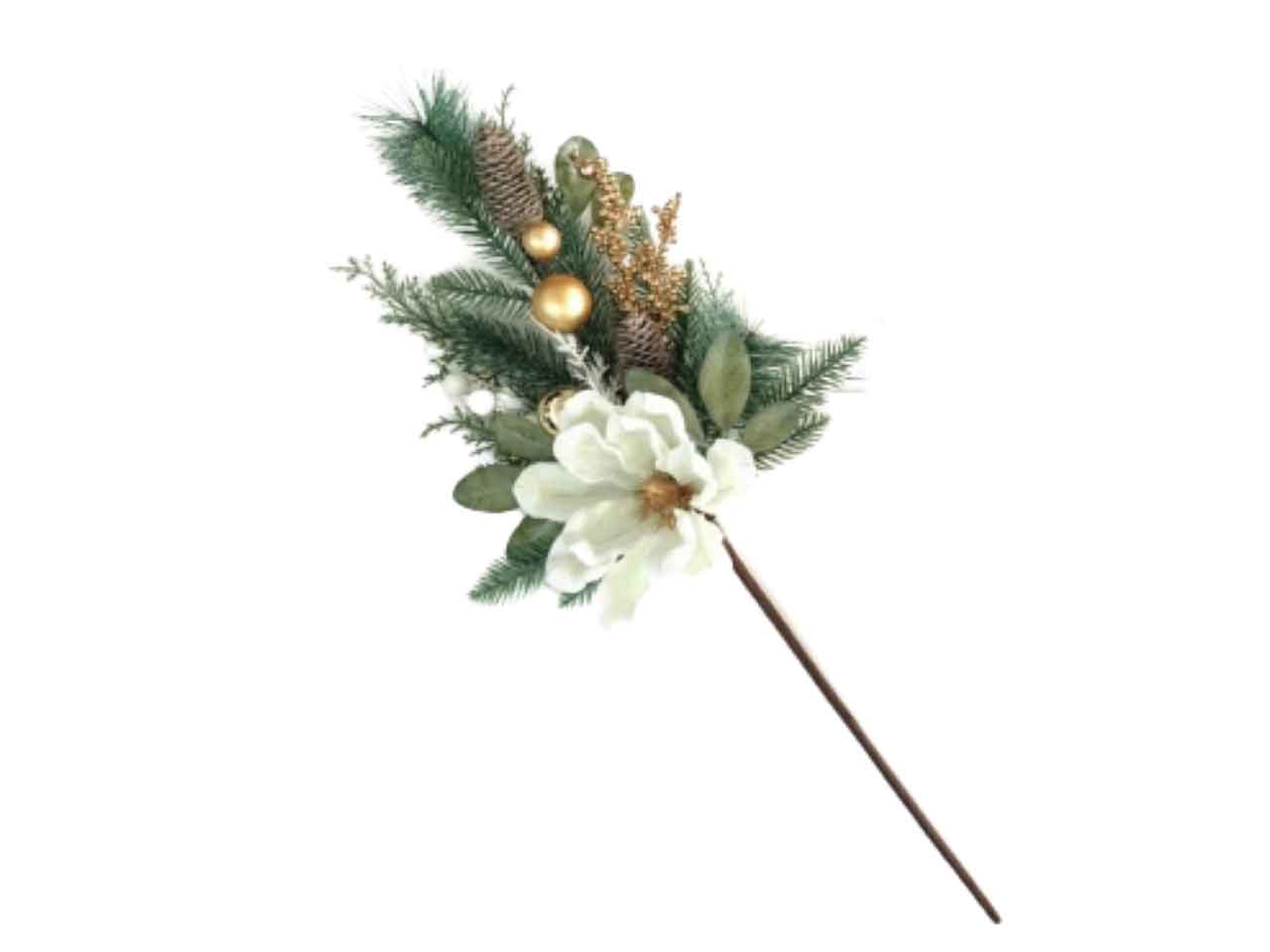 Pick c/fiori e foglie h70cm bianco