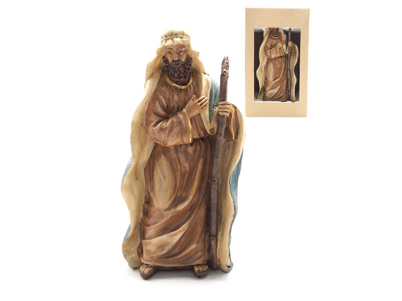 Statua San Giuseppe 30cm multicolor in resina per presepe - Creare Italia