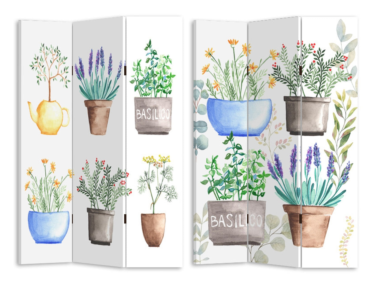 Separe' 180x120x2,5cm 3 ante stampato disegno vasi con piante aromatiche
