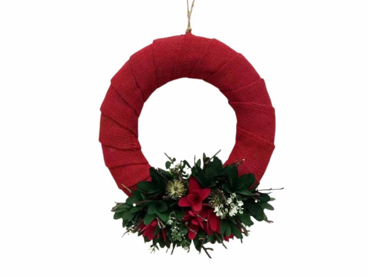 Corona juta rossa fiori legno diam. 32cm