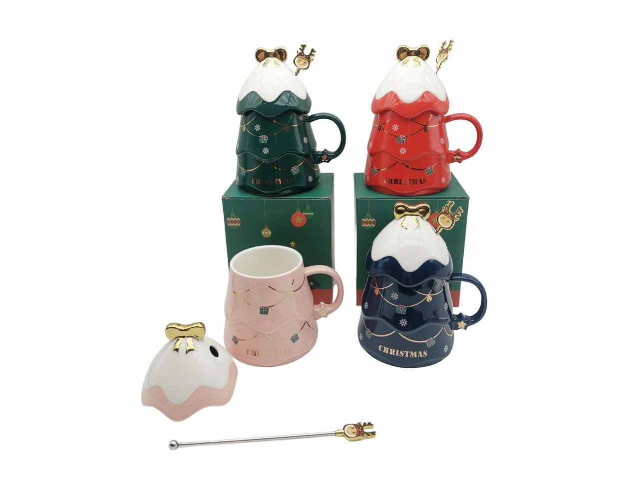 Tazza c/cucchiaio+coperchio disegno natale 4 assortimenti 300cc