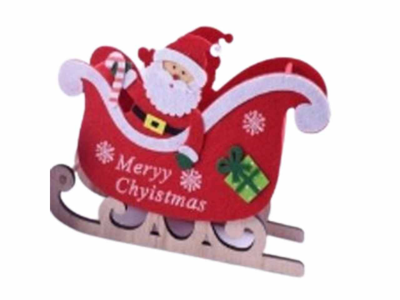 Slitta feltro + babbo natale 24x9x17cm