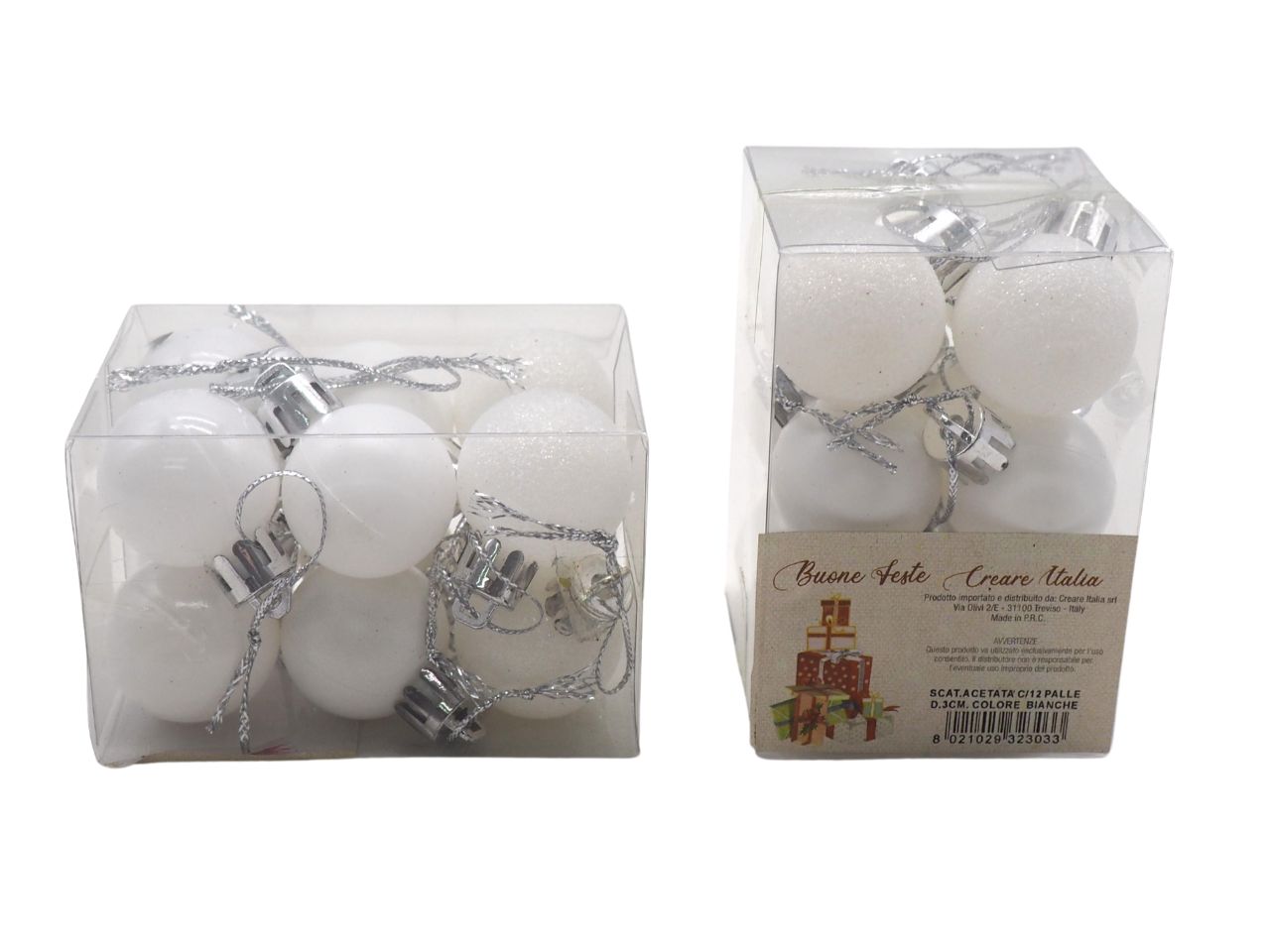 Palla di natale bianca 3cm, set da 12pz - Creare Italia
