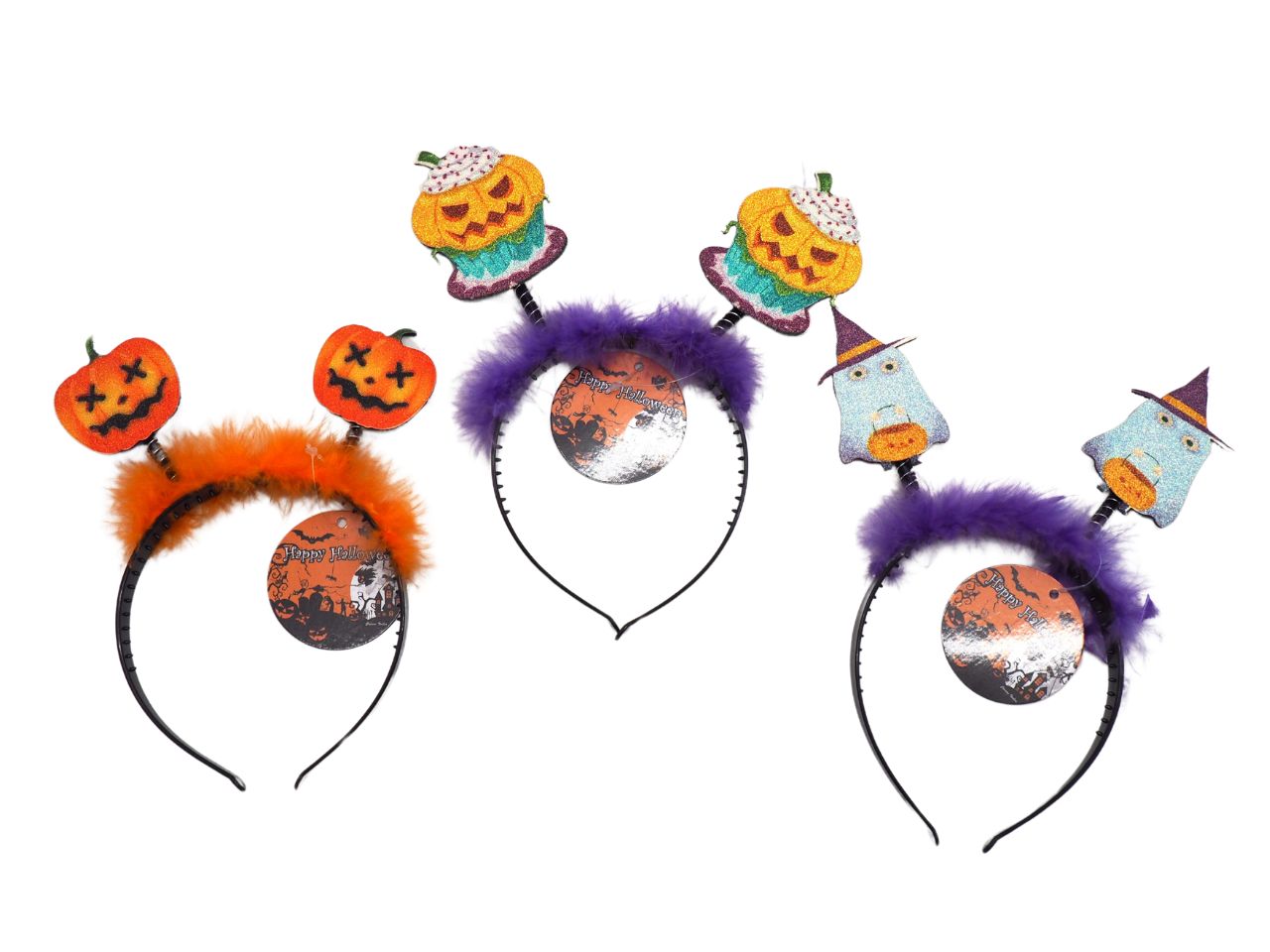 Frontino halloween con piume e corna d.20.5x23cm-disponibile in 3 assortimenti