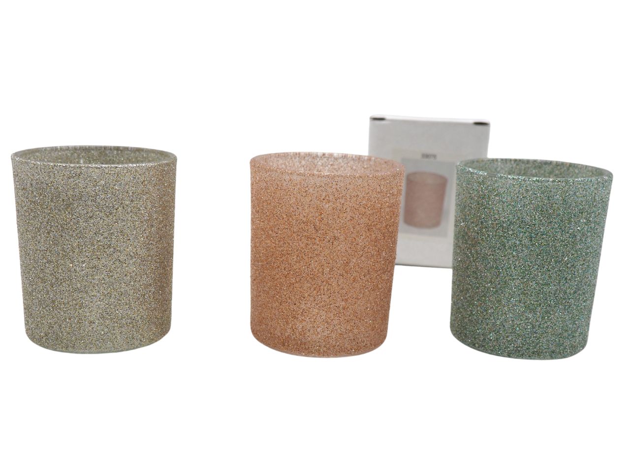 Vaso in vetro misura h.8xd.7,3cm in colori assortiti rosa, verde e grigio