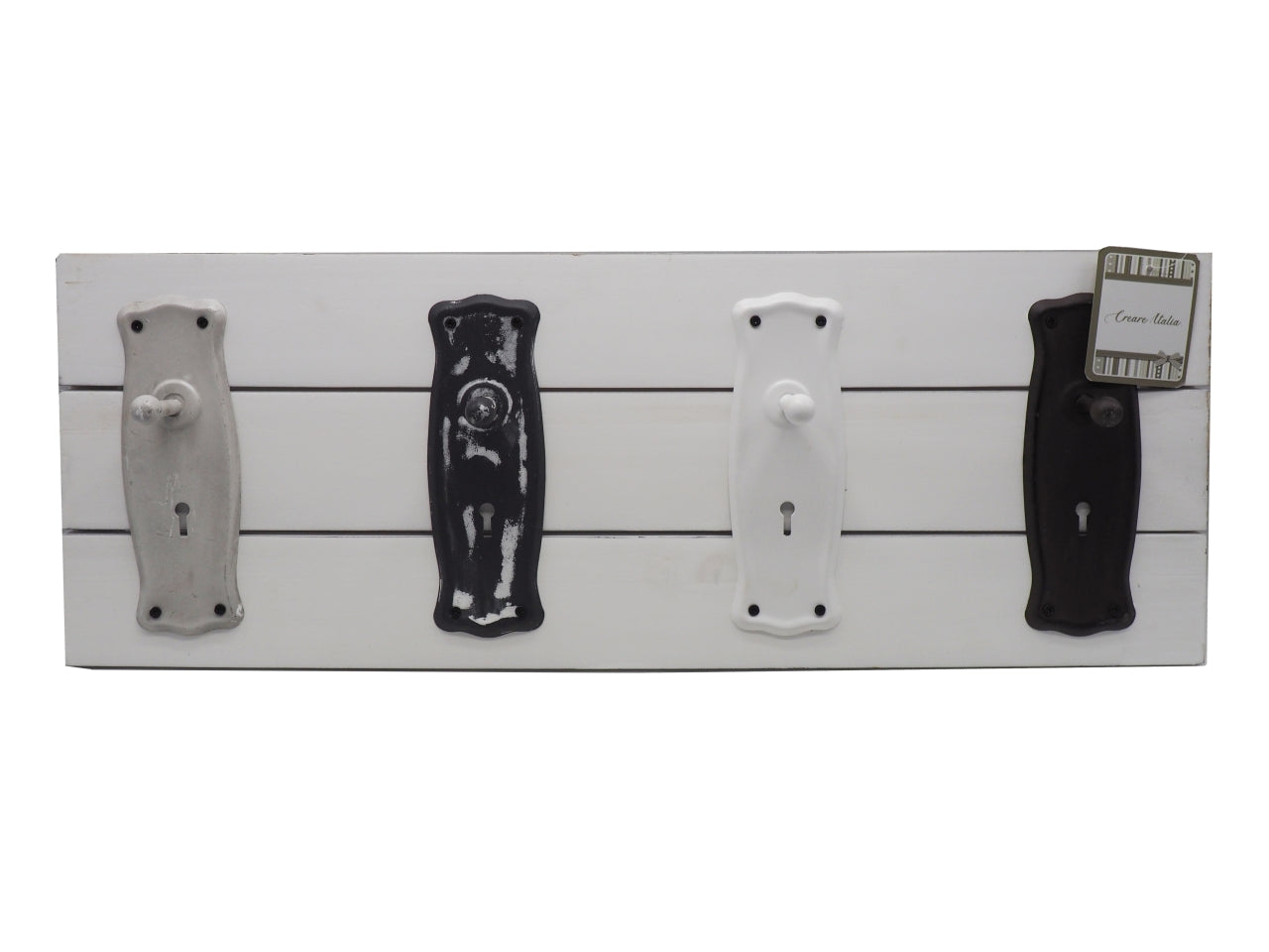 Attaccapanni country in legno sbiancato e metallo bianco con 4 ganci 60x20xh8,5 cm - Creare Italia