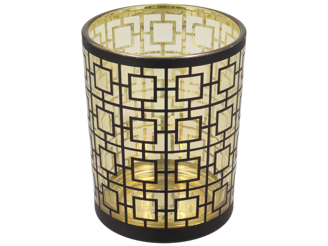 Vaso in vetro h.12.5xd.10cm con disegno geometrico nero