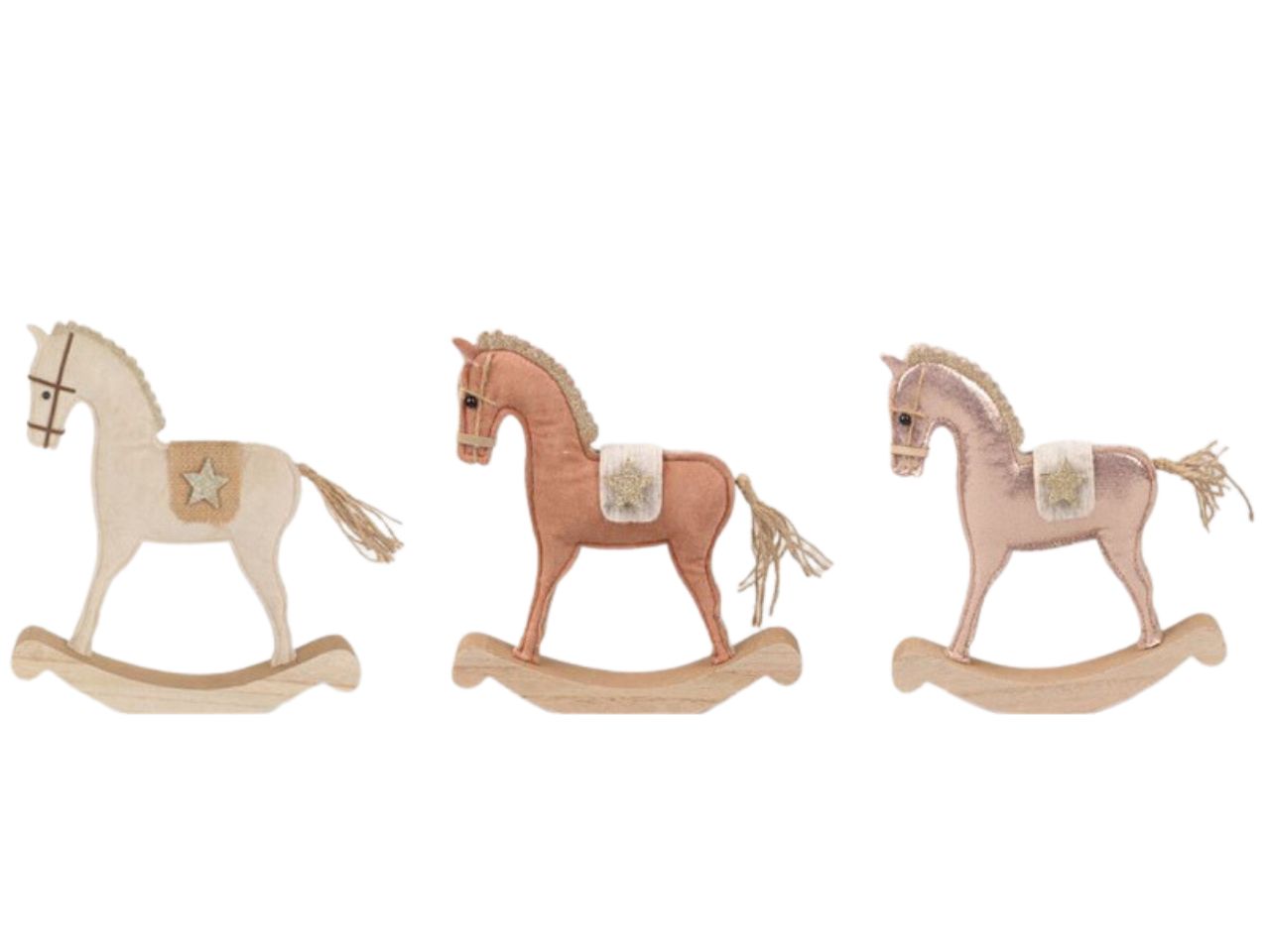 Cavallo a dondolo da appendere in feltro misura h16x15cm in 3 colori metallizzati