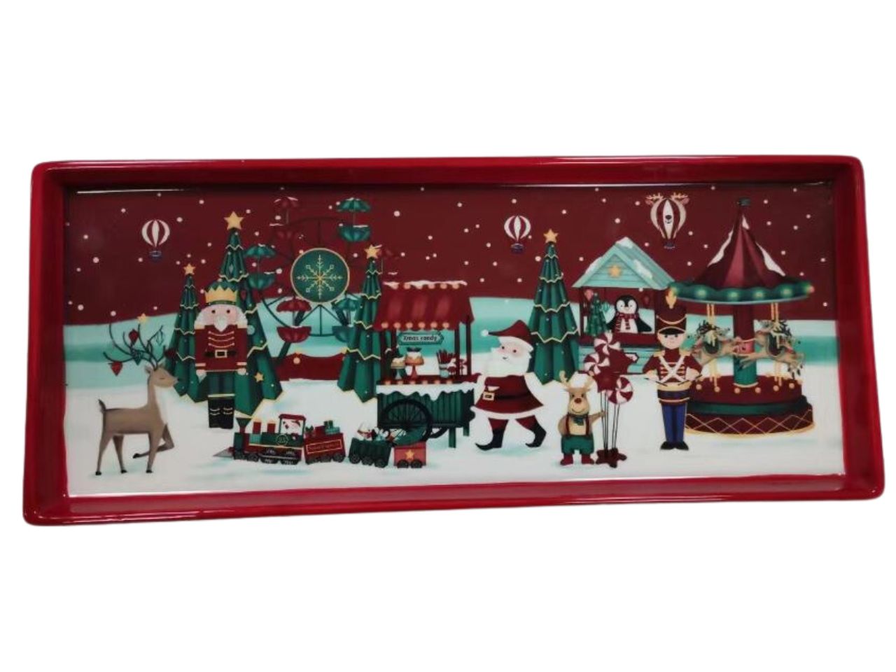 Vassoio natalizio in  mdf con bordo oro 16x38cm - disponibile iin due colori