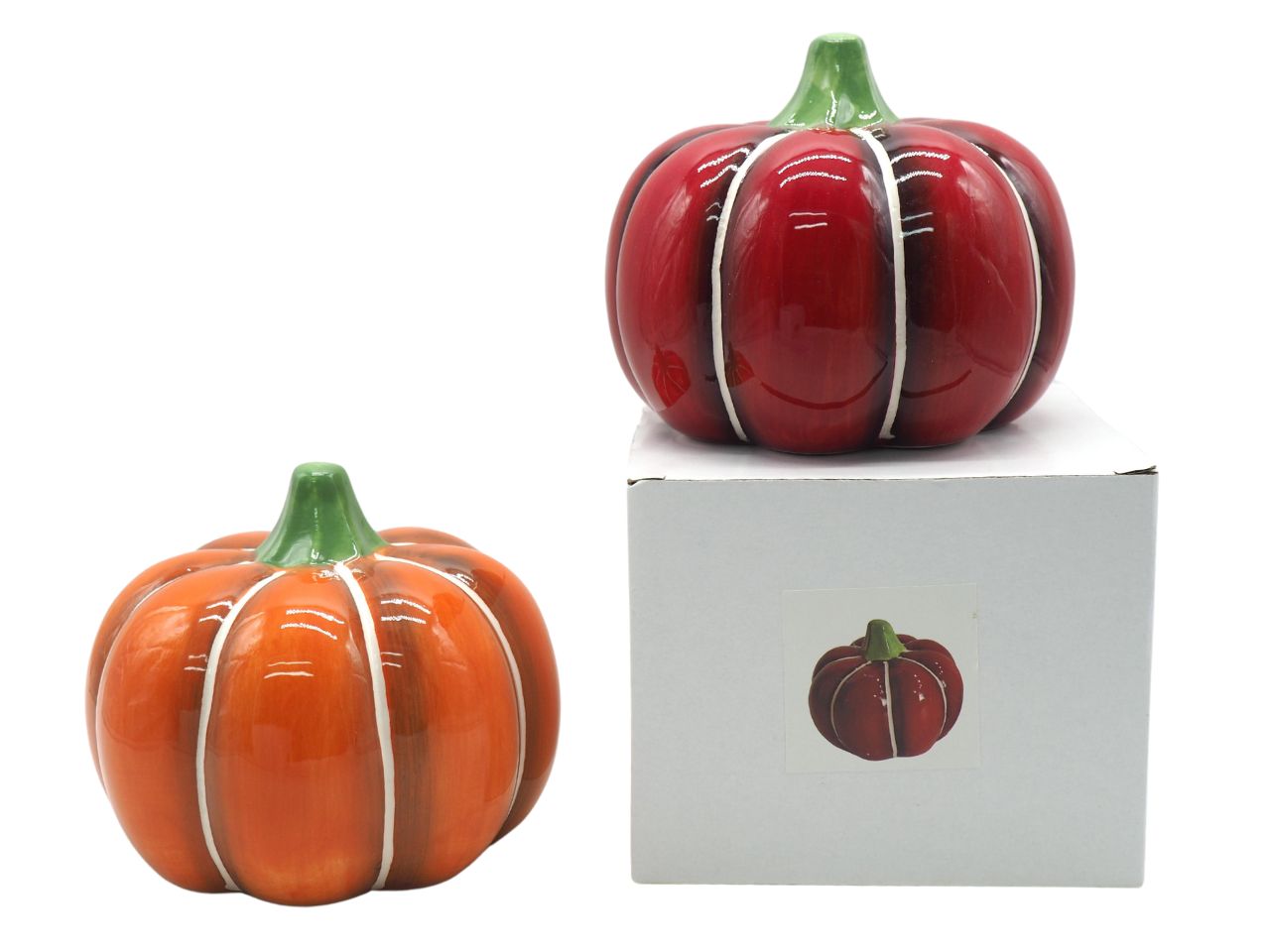 Zucca lucida in ceramica rossa e arancio 11,5x13,5 cm - Creare Italia