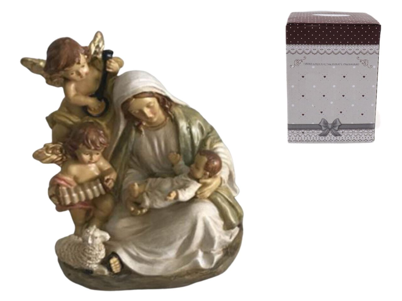 Madonna con bambino e angeli 4 soggetti h.14x10.7x8.7cm