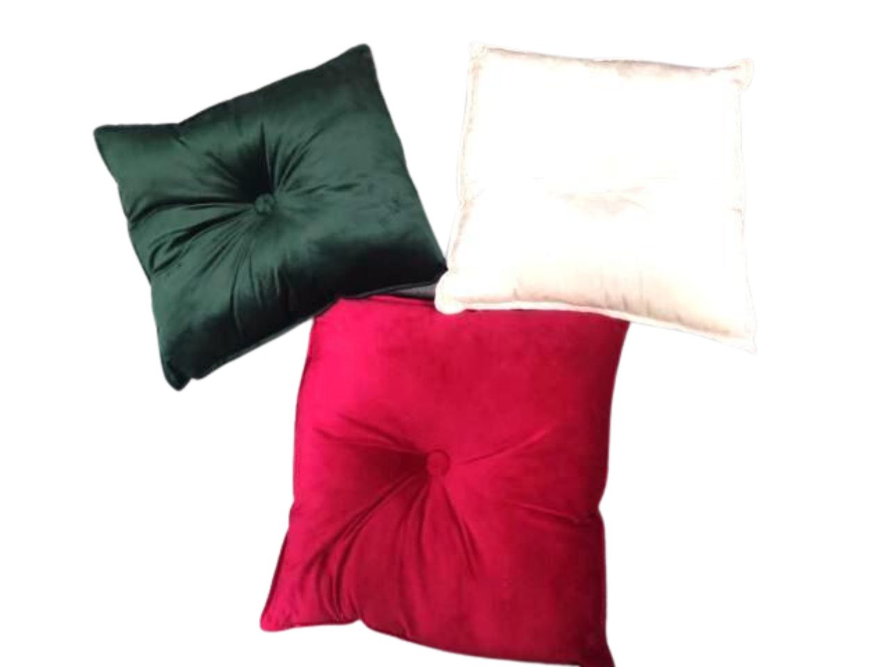 Cuscino misura 50x50cm in velluto con bottone centrale in 3 assortimenti