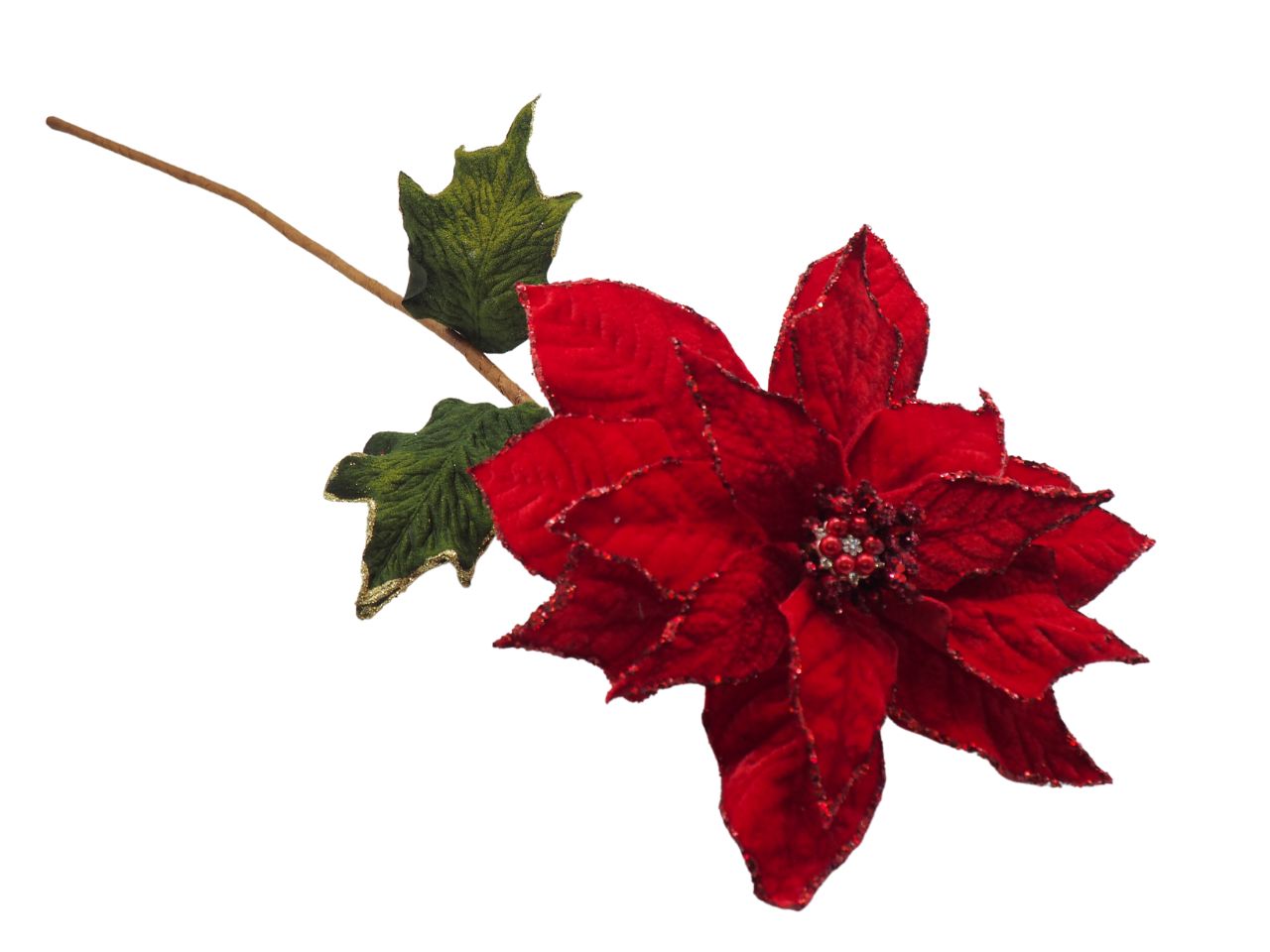 Stella di natale in velluto con foglie e glitter misura l.73,5cxd.30cm colore rosso