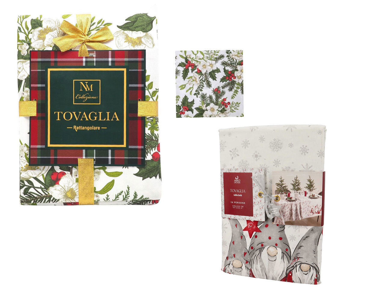 Tovaglia rettangolare natalizia floreale in misto cotone per 12 persone 140x320 cm - Creare Italia