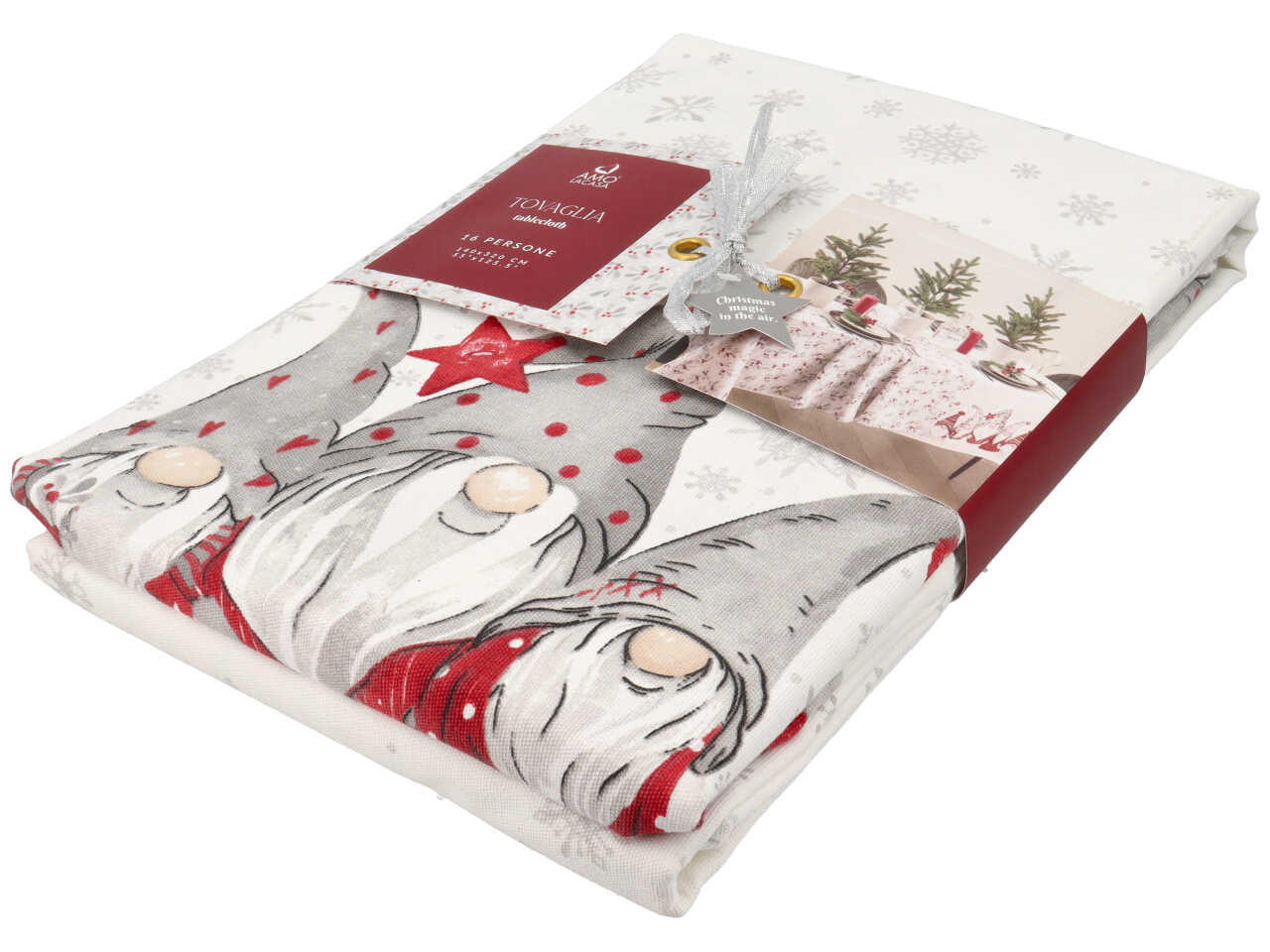 Tovaglia rettangolare natalizia floreale in misto cotone per 12 persone 140x320 cm - Creare Italia