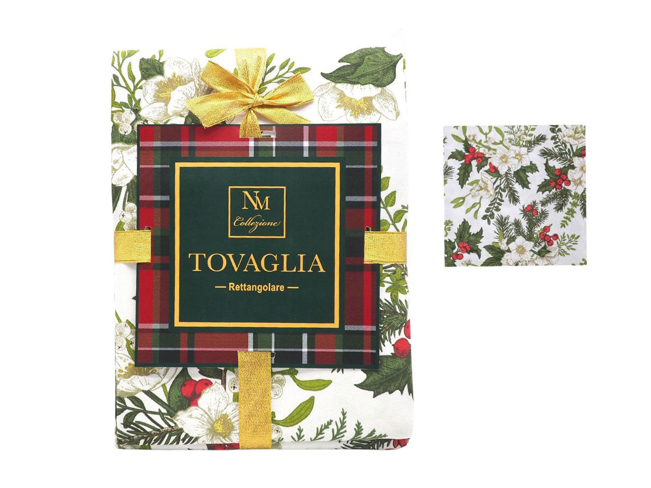 Tovaglia rettangolare natalizia floreale in misto cotone per 12 persone 140x320 cm - Creare Italia