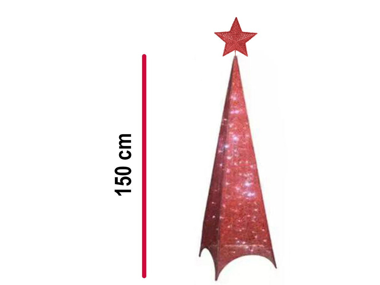 Albero di natale in metallo con 72 luci led misure h.150 colore rosso
