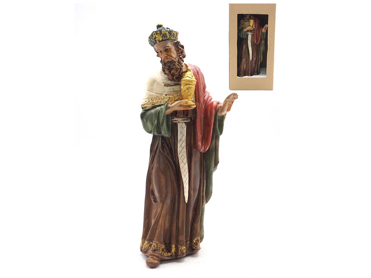 Statua Re Magio Baldassarre 30cm multicolor in resina per presepe - Creare Italia