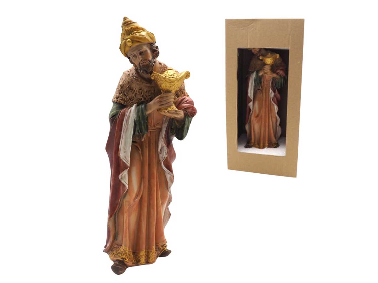 Statua Re Magio Melchiorre 30cm multicolor in resina per presepe - Creare Italia