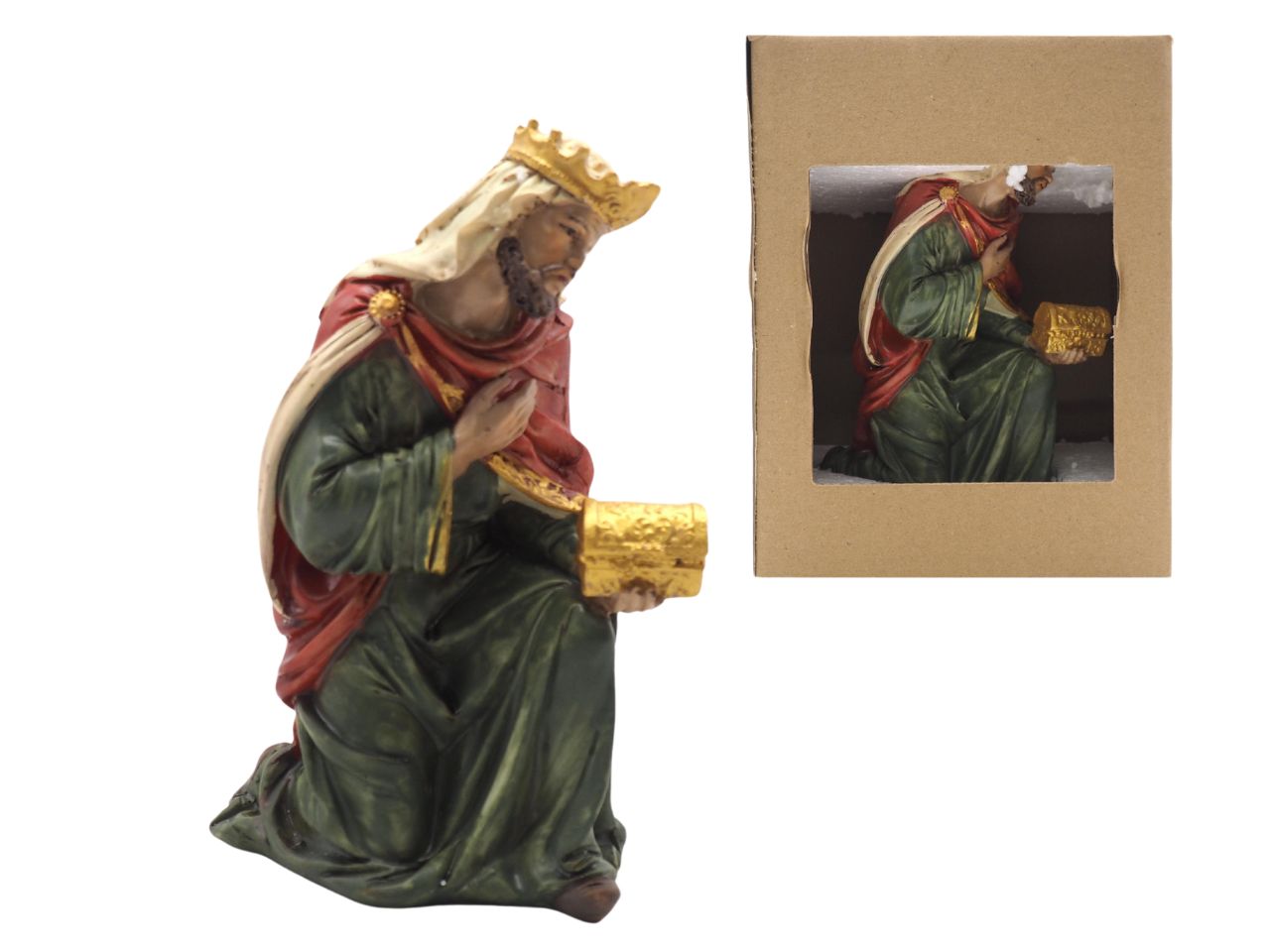 Statua Re Magio Gaspare 30cm multicolor in resina per presepe - Creare Italia