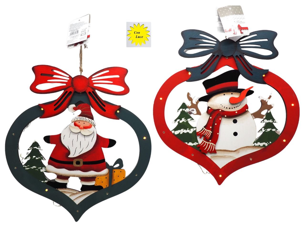 Dietroporta natalizio  a forma di cuore con luci h.32x29cm - 2 assortimenti