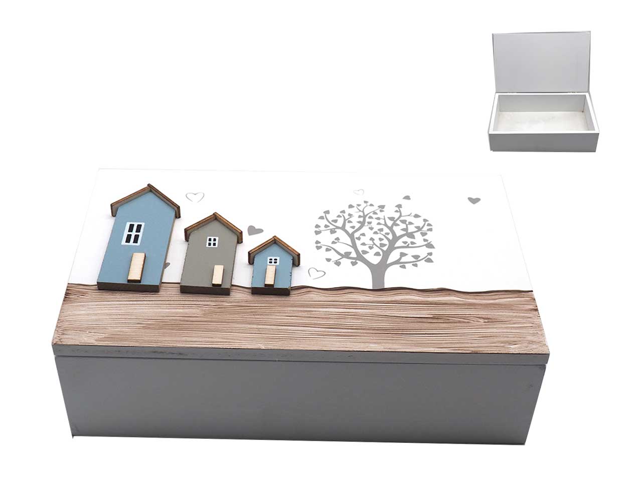 Scatola rettangolare in legno 24x15x7cm con casette