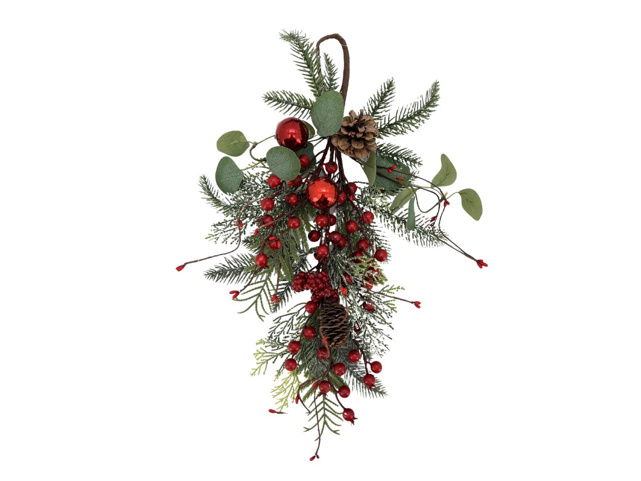 Dietroporta grappolo con foglie bacche rosse e pigne 50cm
