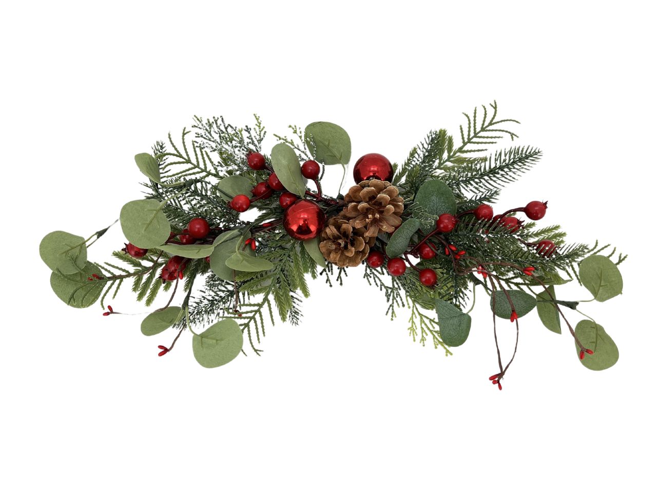 Dietroporta con foglie bacche rosse e pigne 50cm