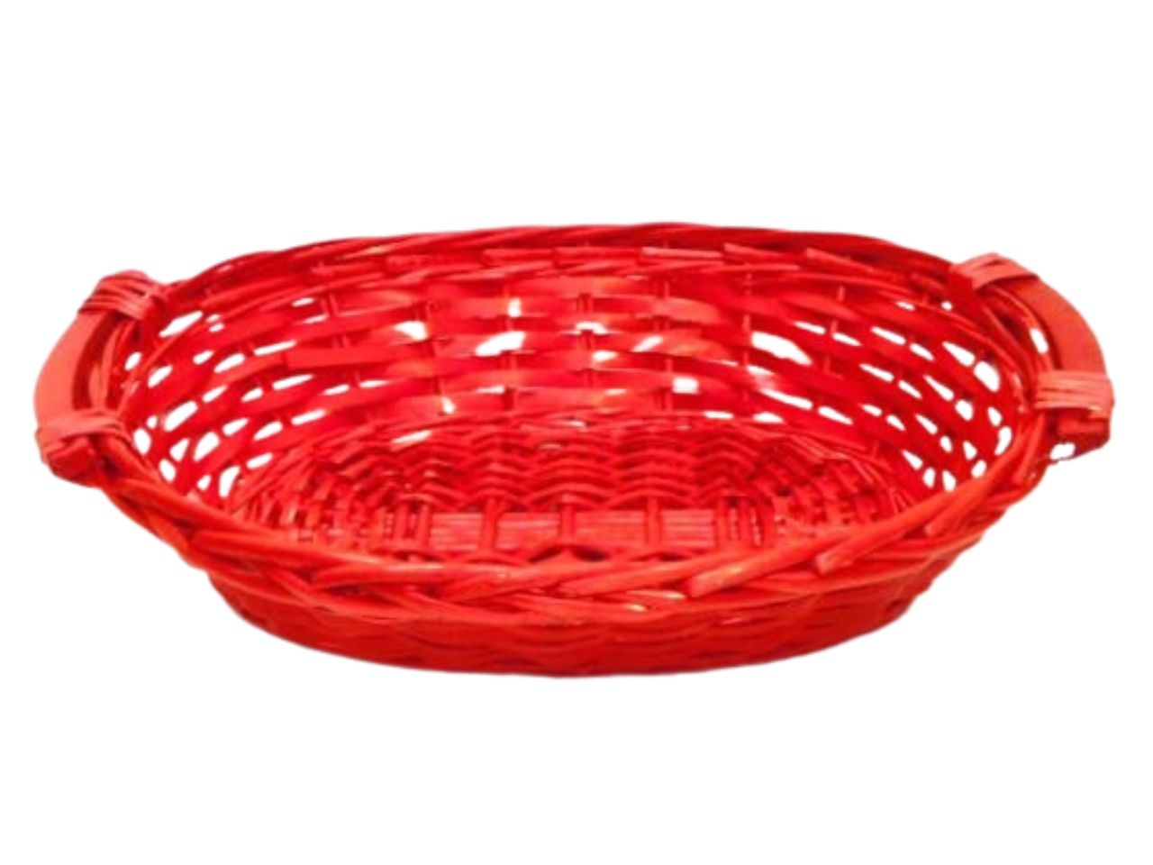 Cesto ovale in vimini intrecciato con manici misura 36x30xh.10cm colore rosso
