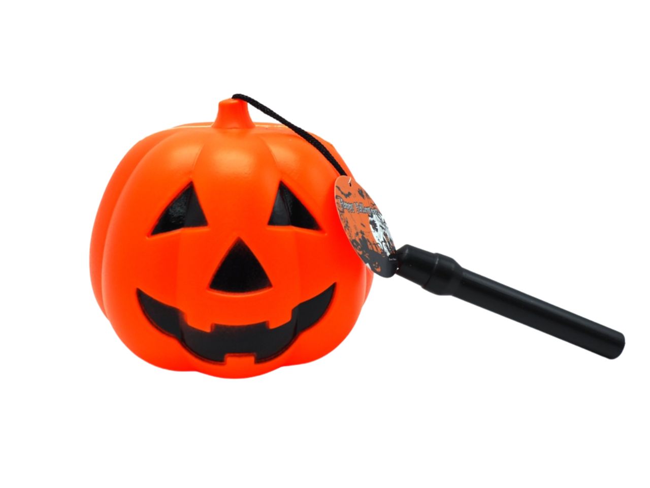 Zucca halloween con luce e manico d.16xh.15.