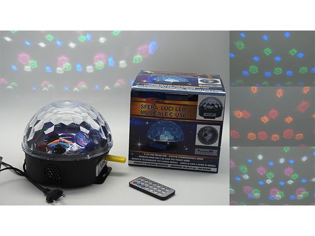 Sfera musicale con luce led d.18,5cx16,5cm con usb - per uso interno