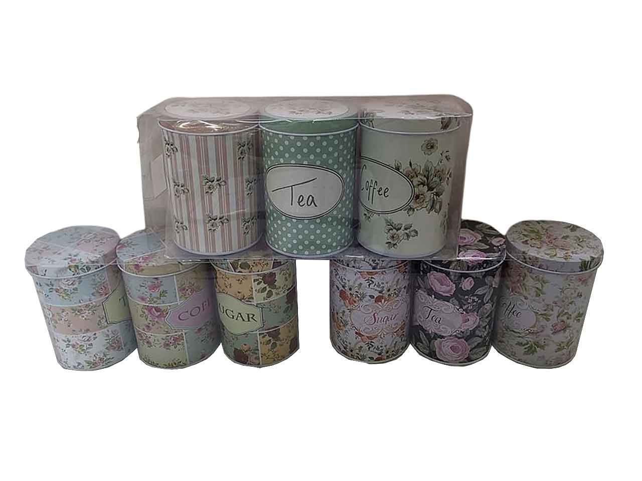 Barattoli in latta h.12 - d.8,5cm disegni assortiti set da 3 pezzi