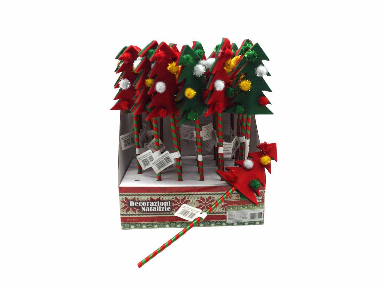 Penna c/decorazione albero natale panno c/mini pon pon