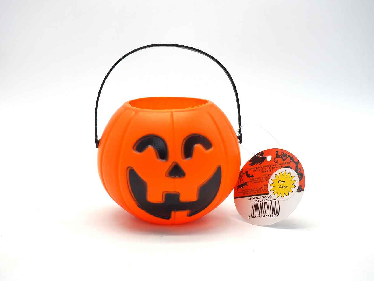 Secchiello zucca di plastica con luce 10cm