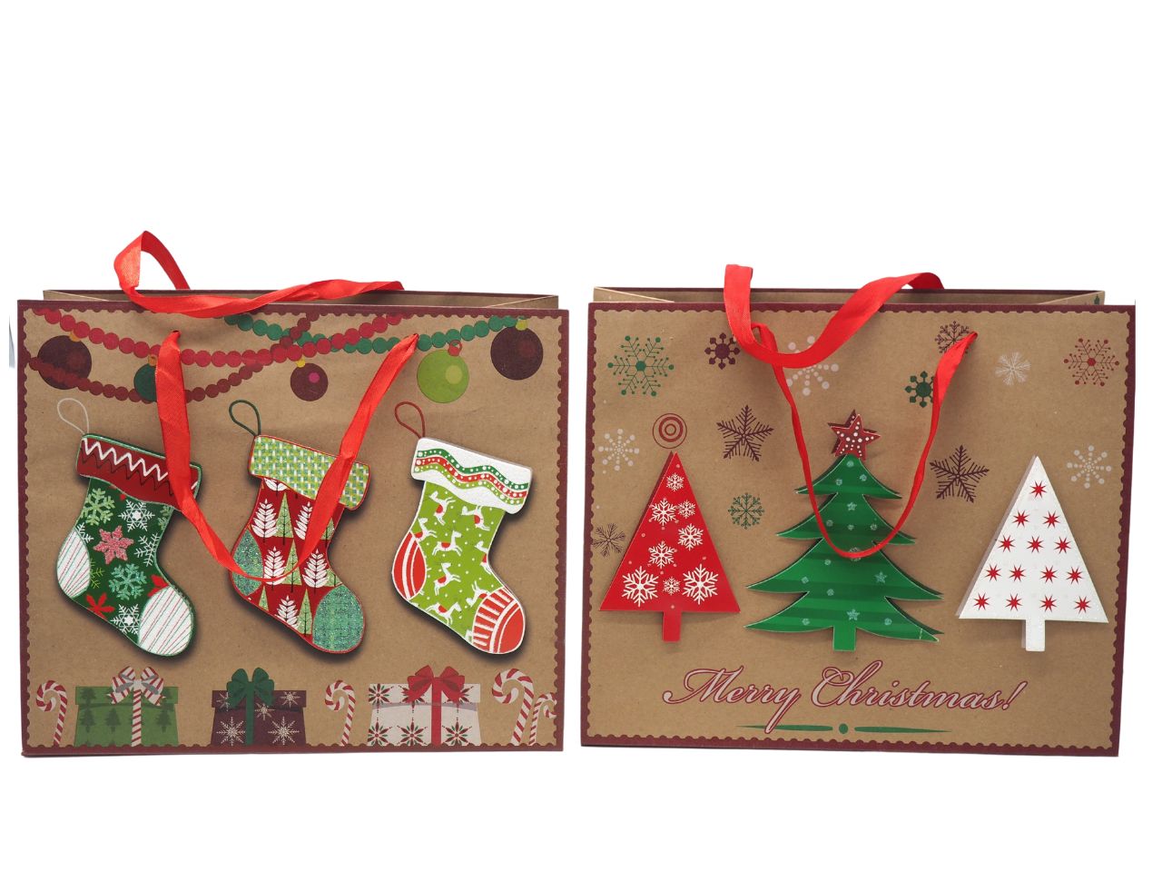 Shopper in carta riciclata con disegno glitterato rilievo h.25x30x12cm assortita