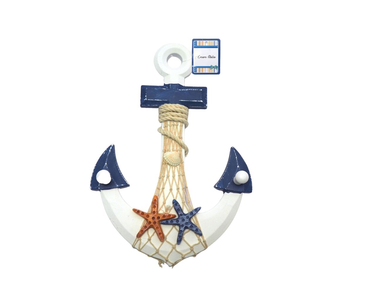 Ancora legno bianca e azzurra porta abiti con 2 pomelli h.32,5x23cm