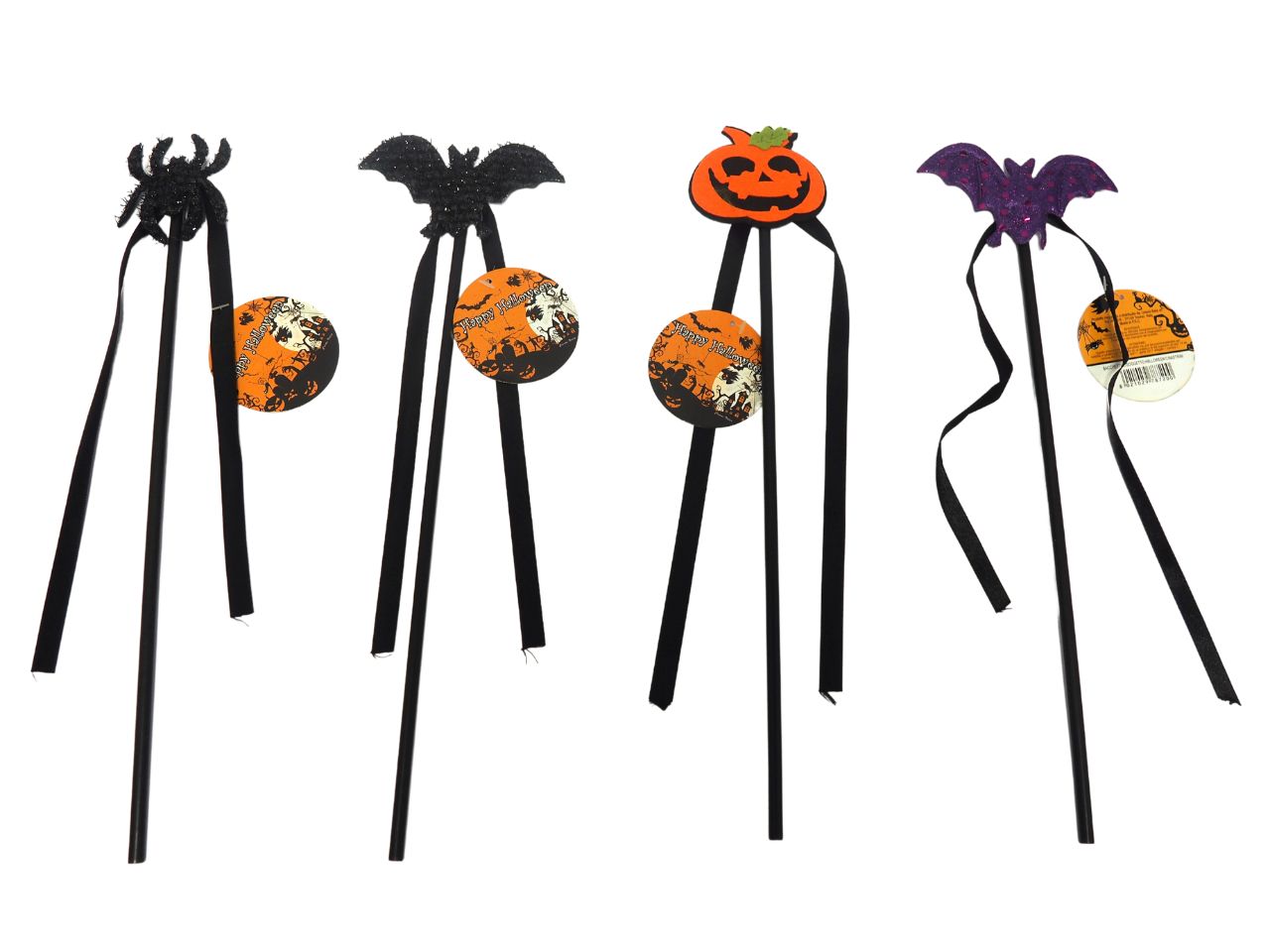 Bacchetta con soggetto halloween e nastrini in 4 assortimenti