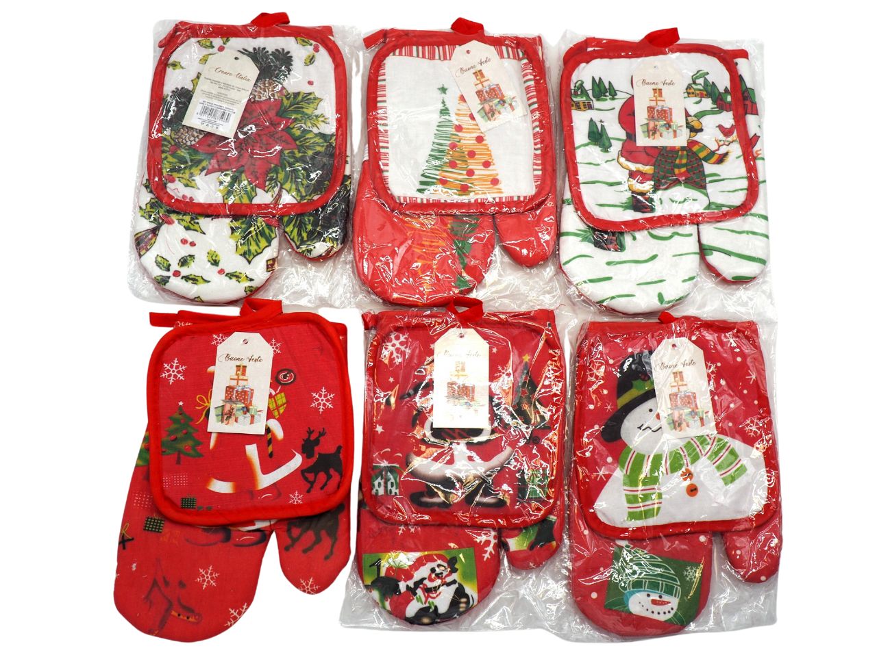 Presine con guanto rosso e bianco in cotone 17x17 cm e 24x17 cm, set da 3 pezzi - Creare Italia