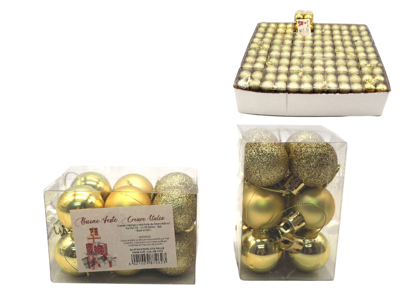 Palla di natale dorata 3cm, set da 12pz - Creare Italia