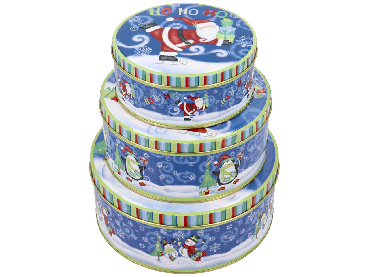 Scatole in latta misura h.9,5xd.20cm con decori natalizi - la confezione comprende 3 scatole