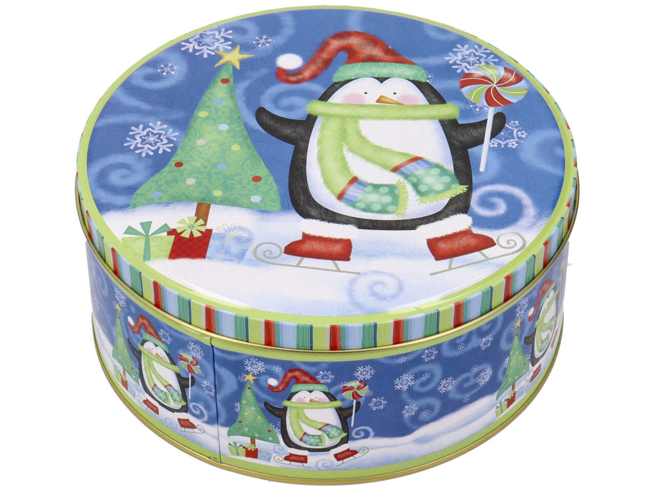 Scatole in latta misura h.9,5xd.20cm con decori natalizi - la confezione comprende 3 scatole