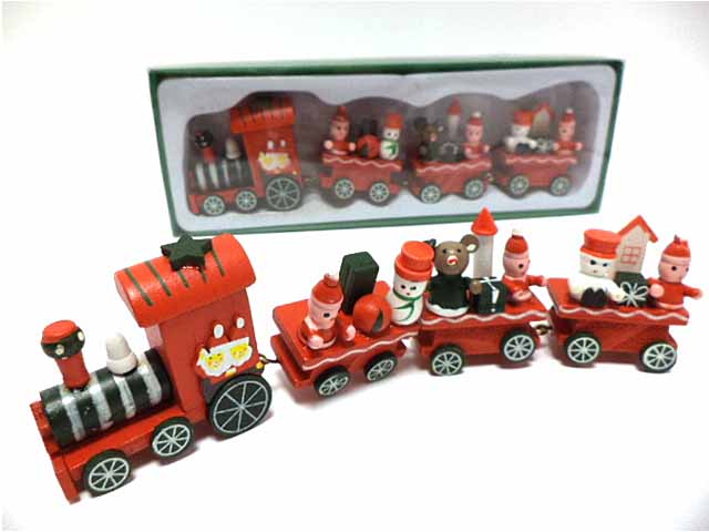 Trenino natalizio rosso in legno l.20x6cm