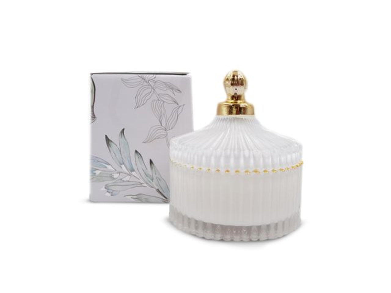 Candela in vetro colore bianco misura 12x14cm